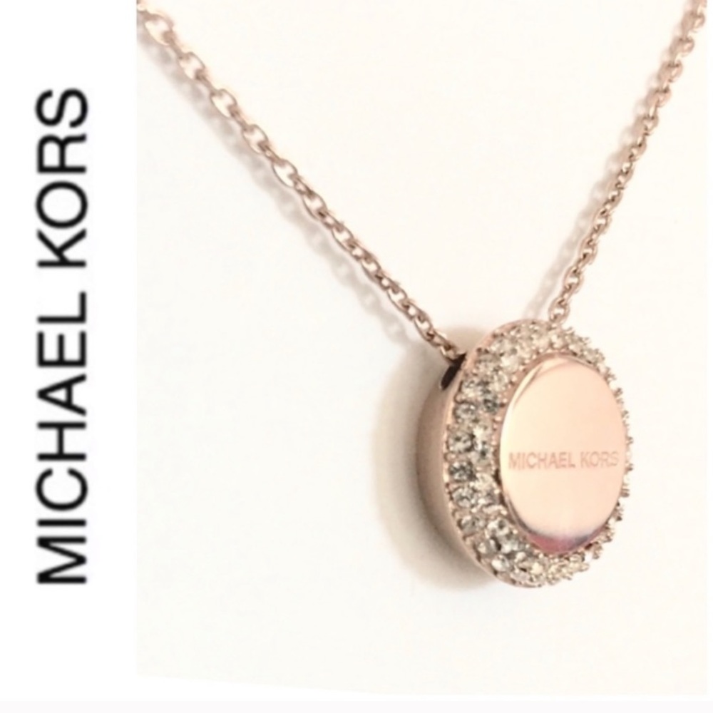 NWT authentic MK pave disc pendant rosegold